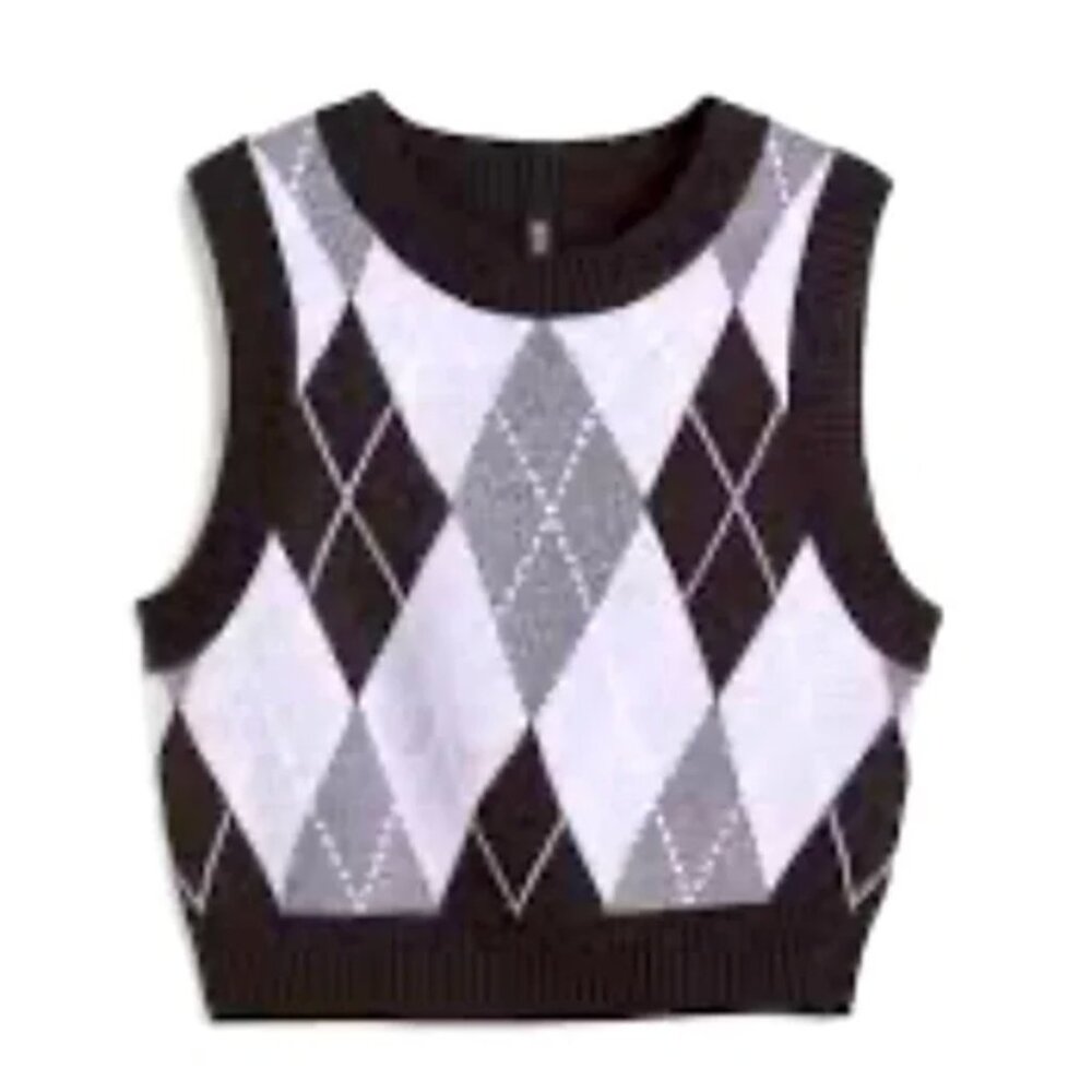 H&M purple/grey and black plaid sweater vest